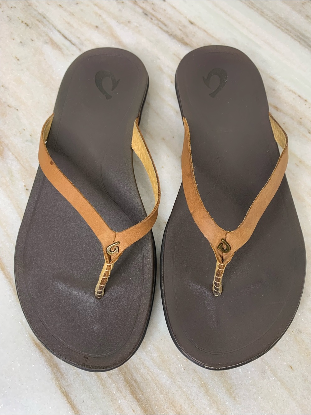 OluKai sandals leather women sz 8 Ho’opio Brown flip flop